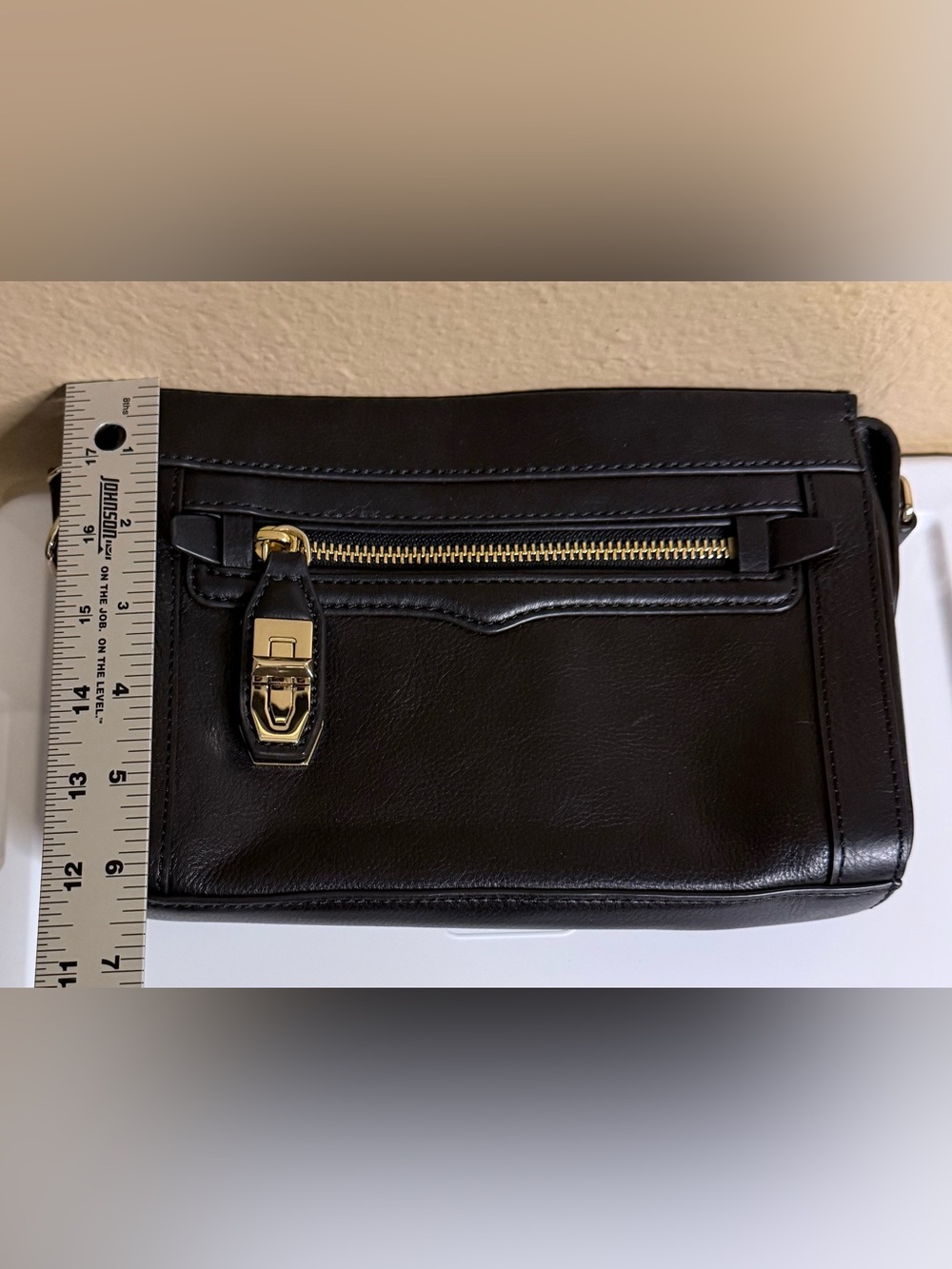 🆕 Rebecca Minkoff | Crosby Crossbody Bag Purse Clutch | Black Leather | Gold - Picture 11 of 16